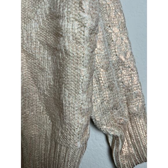 NWT Beulah Style Brielle Champagne Cable Knit Gold Metallic Cardigan Size All - Picture 5 of 14